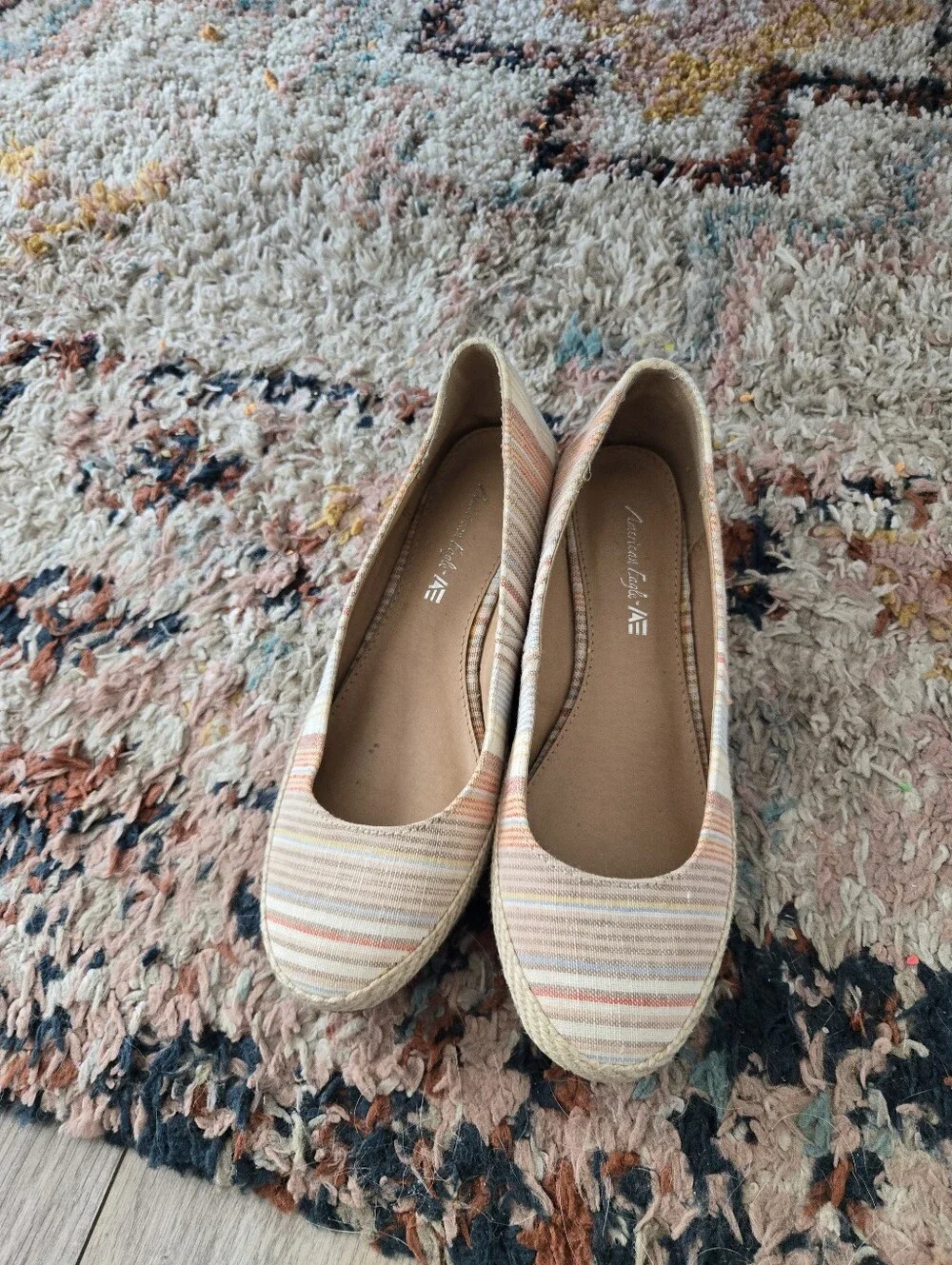 American Eagle Striped Espadrille Wedge Flats Multicolor Size 7.5